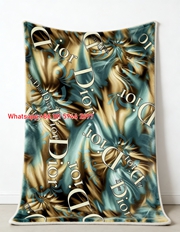 Teal & Gold Dior Monogram Flannel Sofa Throw Blanket D007